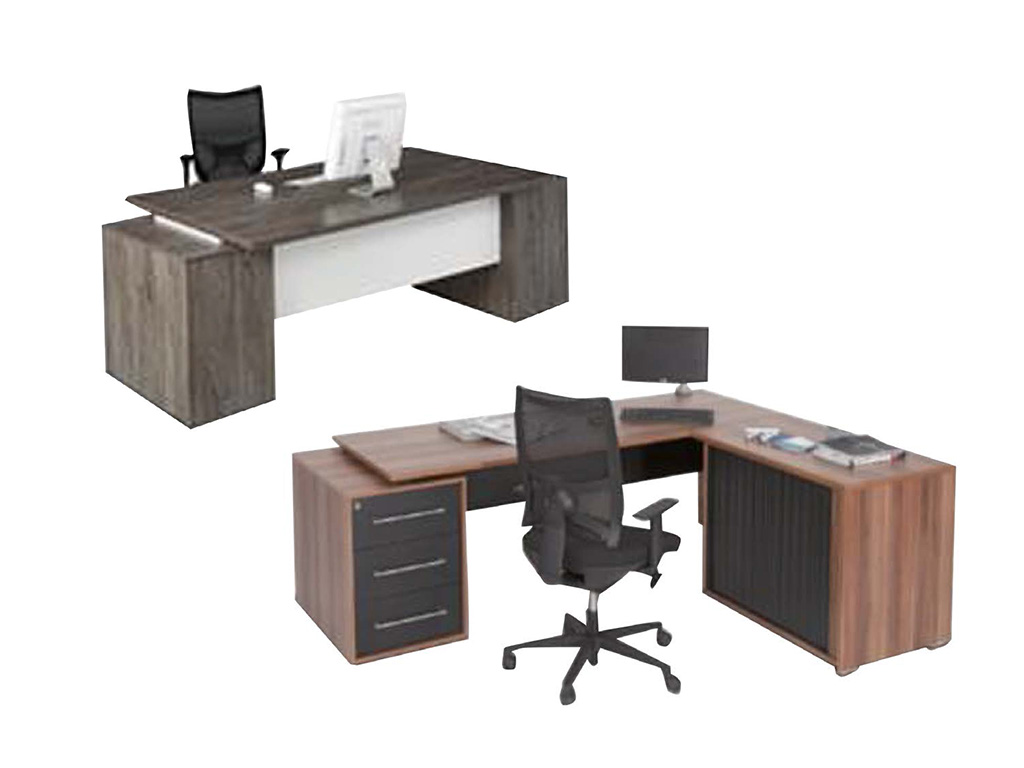 Single Pedestal Desk with Sliding Door Credenza