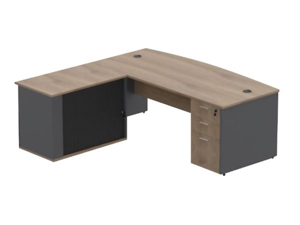 Bow Front Desk with Sliding Door Credenza