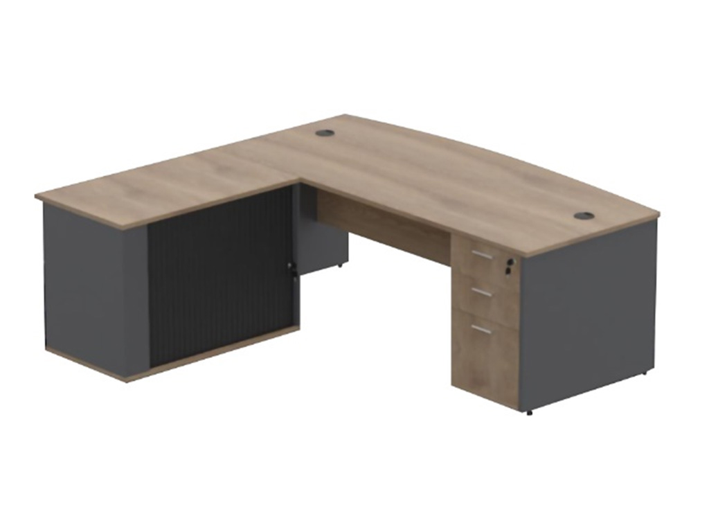 Bow Front Desk with Sliding Door Credenza